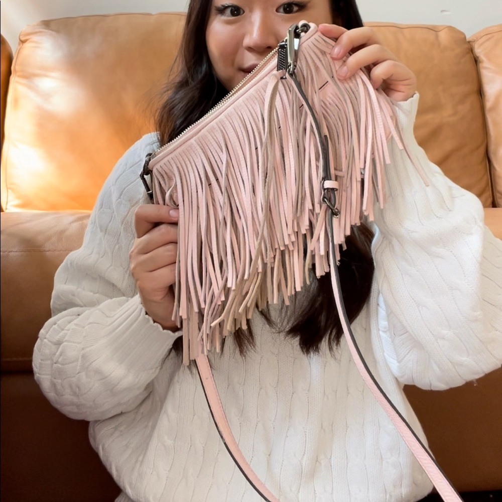 Rebecca Minkoff Light Pink Leather Fringe Crossbody Bag